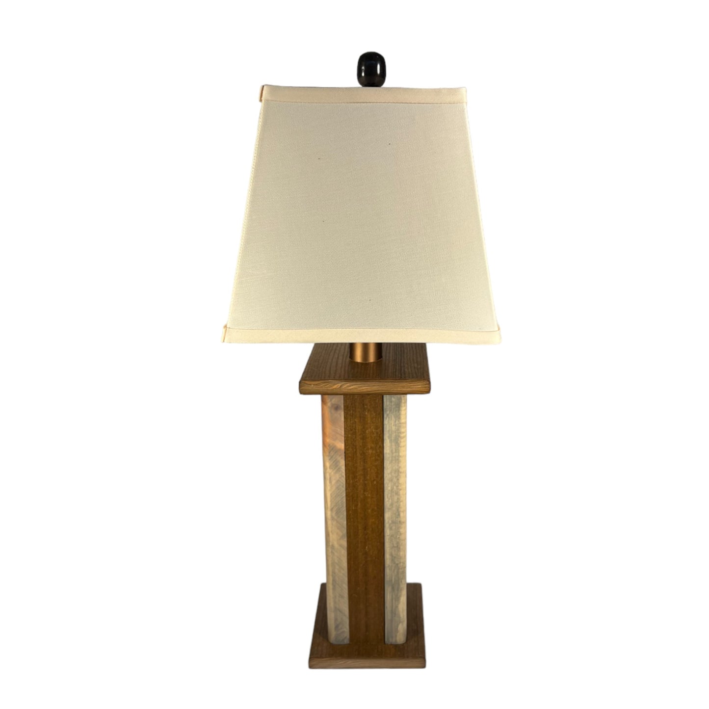 Rustic Farmhouse Rough Sawn Barn Wood Battery Powered Table Lamp - Textured Mahagony Poly Core with Graywashed Barn Wood Panels