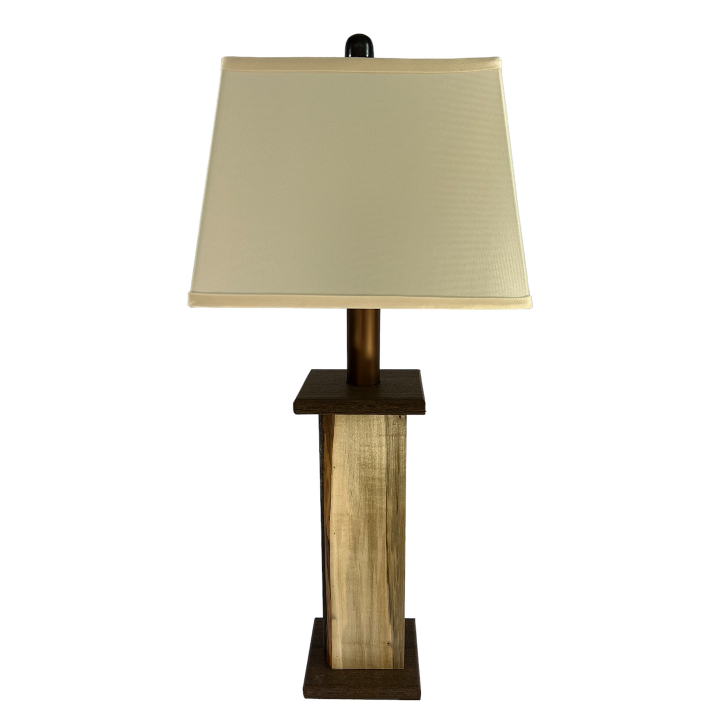 Rustic Farmhouse Battery Powered Live Edge Wood Table Lamp - Walnut Poly Lumber Core with Maple Live Edge Panels