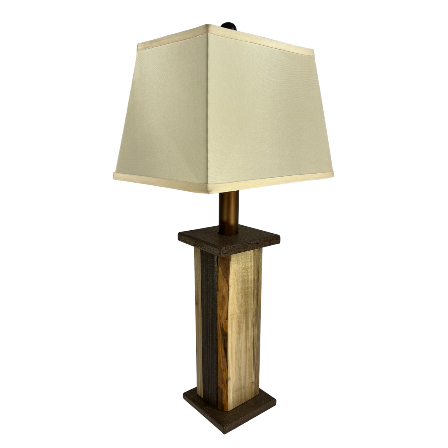 Rustic Farmhouse Battery Powered Live Edge Wood Table Lamp - Walnut Poly Lumber Core with Maple Live Edge Panels