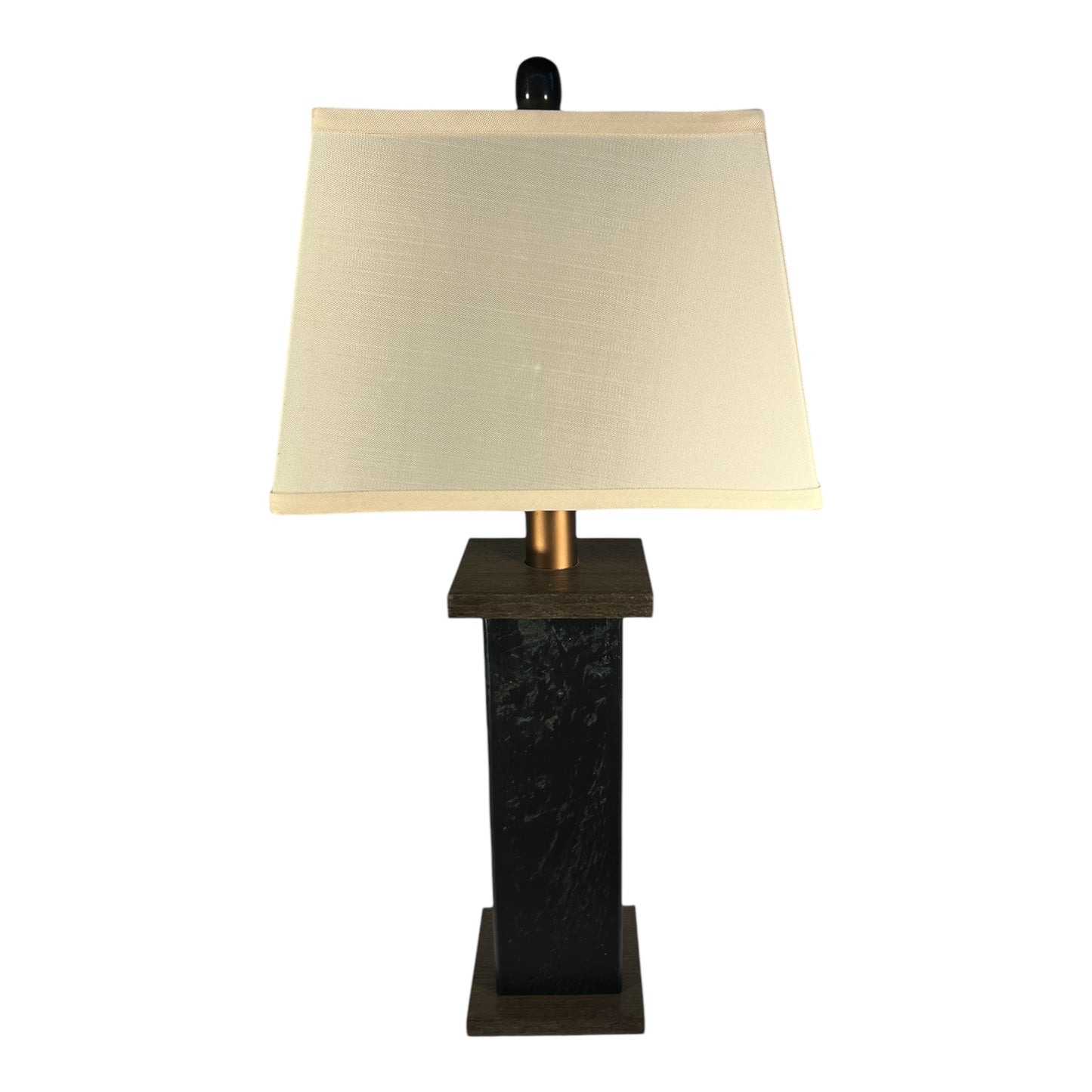 Rustic Farmhouse Rough Sawn Barn Wood Battery Powered Table Lamp - Textured Brazilian Walnut Core with Black Barn Wood Panels