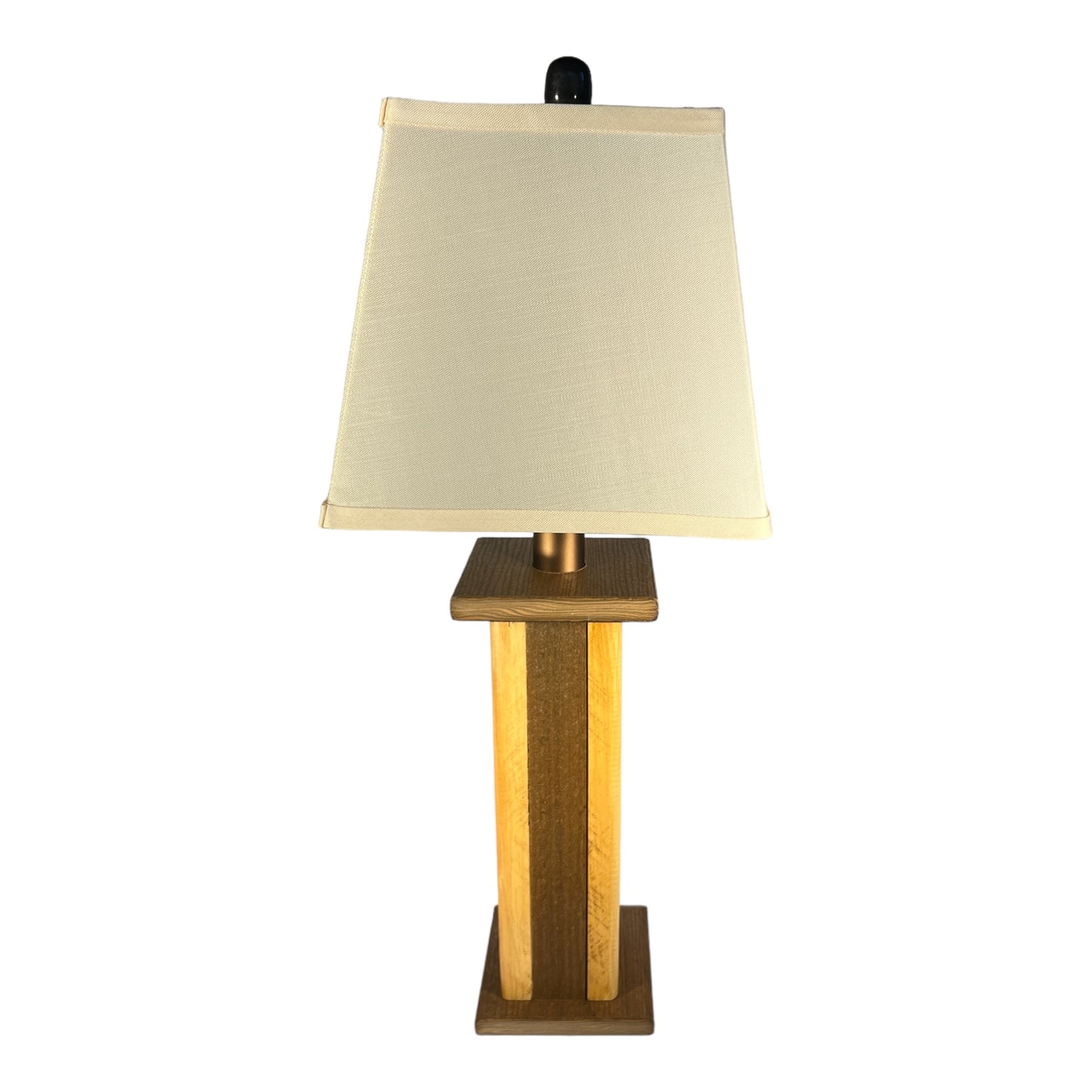 Rustic Farmhouse Rough Sawn Barn Wood Battery Powered Table Lamp - Textured Hickory Poly Core with Golden Oak Barn Wood Panels