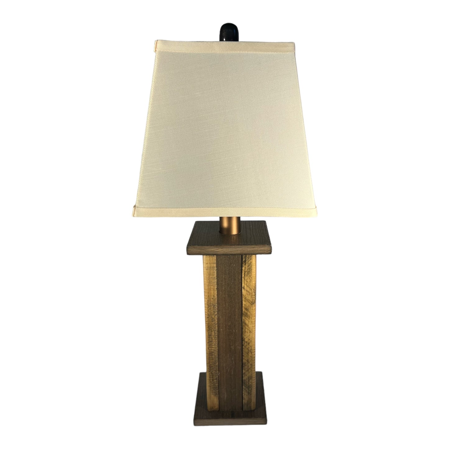 Rustic Farmhouse Rough Sawn Barn Wood Battery Powered Table Lamp - Textured Walnut Poly Core with Hickory Barn Wood Panels