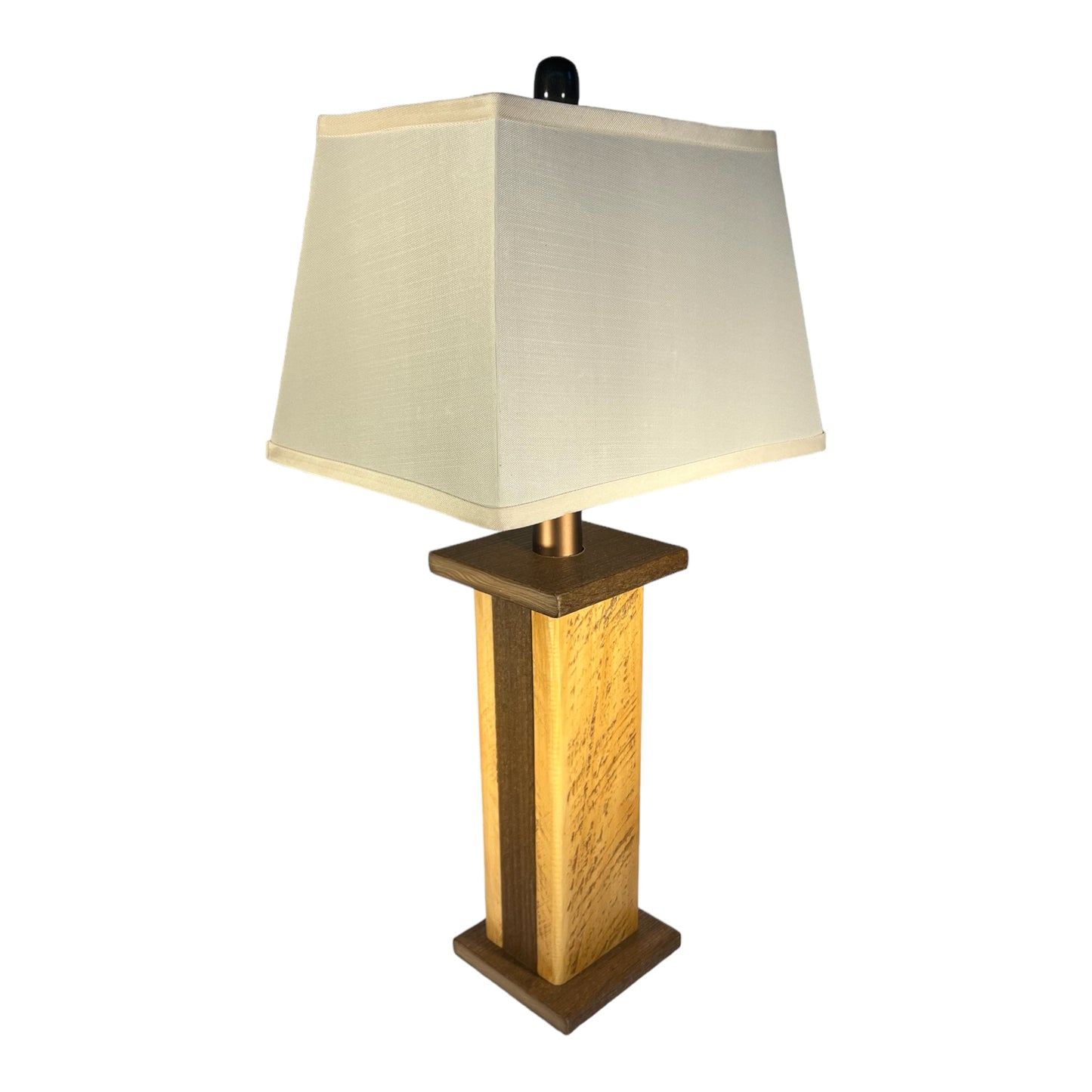 Rustic Farmhouse Rough Sawn Barn Wood Battery Powered Table Lamp - Textured Hickory Poly Core with Golden Oak Barn Wood Panels