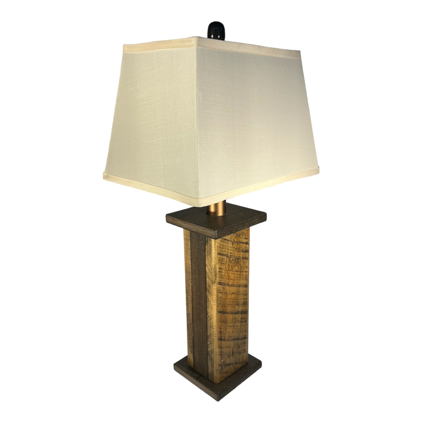 Rustic Farmhouse Rough Sawn Barn Wood Battery Powered Table Lamp - Textured Walnut Poly Core with Hickory Barn Wood Panels
