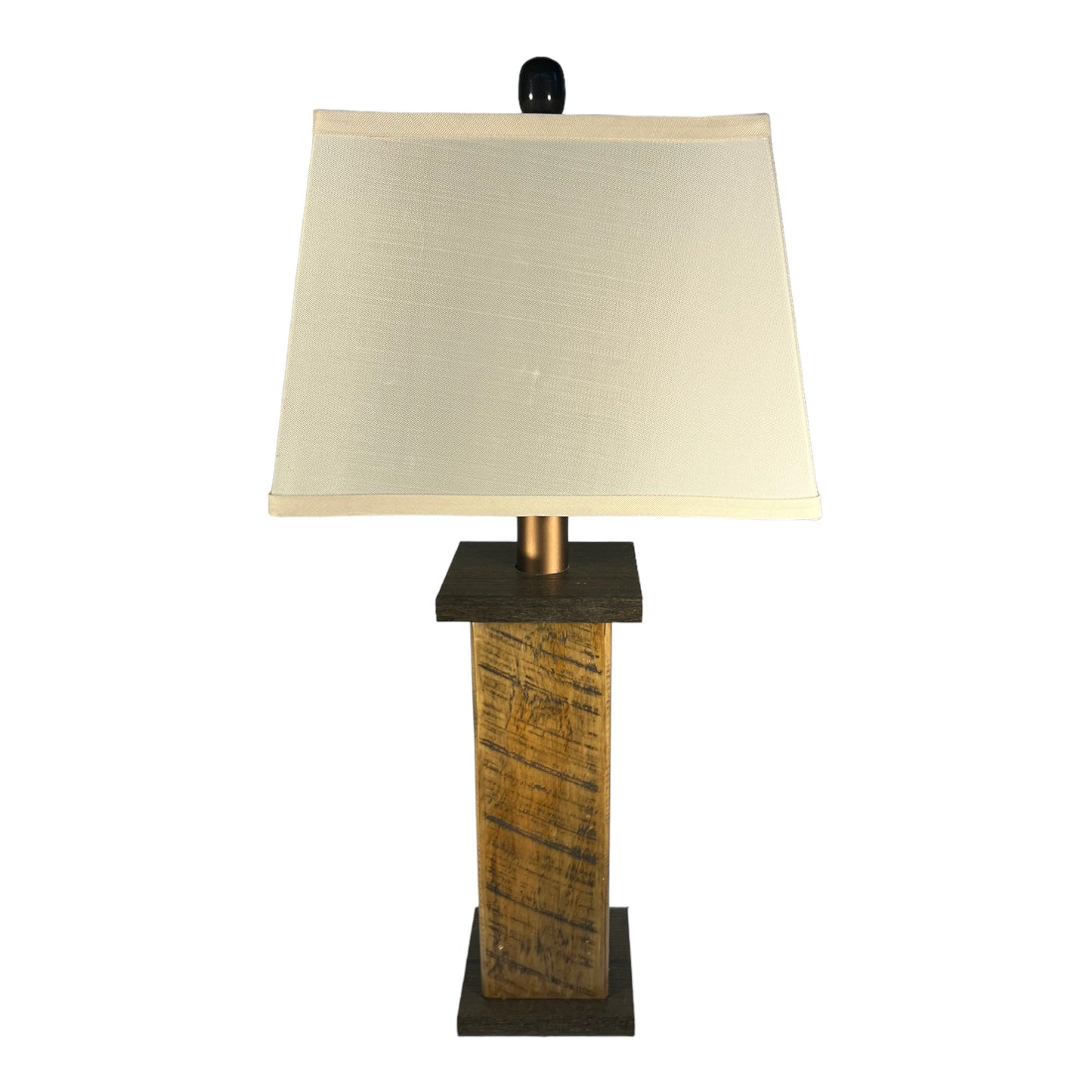 Rustic Farmhouse Rough Sawn Barn Wood Battery Powered Table Lamp - Textured Walnut Poly Core with Hickory Barn Wood Panels