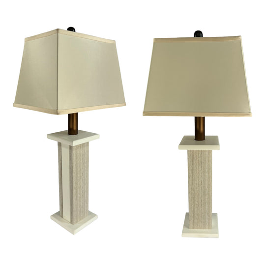 2-Pack Coastal Weatherproof Battery Powered Textured Woodgrain Poly Lumber Table Lamp - Ivory Birch