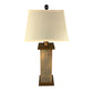 Rustic Farmhouse Rough Sawn Barn Wood Battery Powered Table Lamp - Textured Mahagony Poly Core with Graywashed Barn Wood Panels