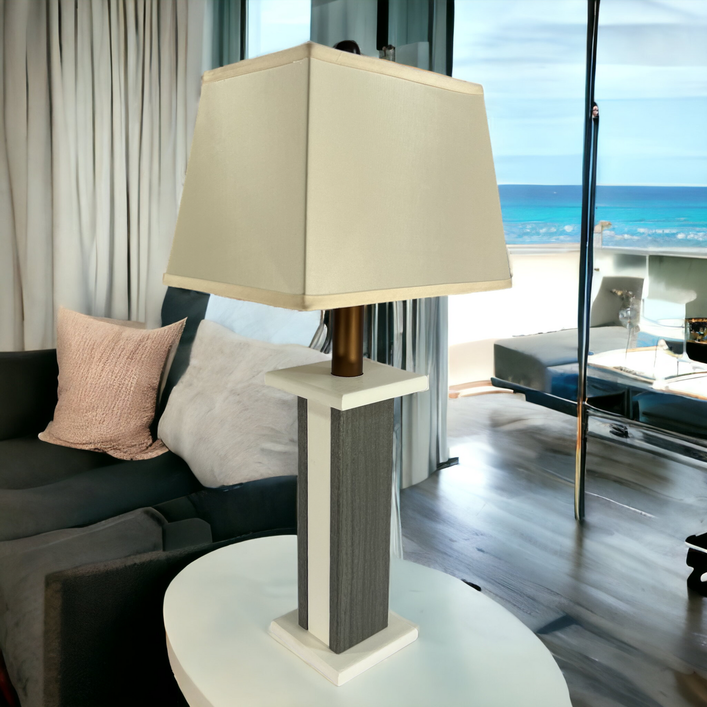 2-Pack Coastal Weatherproof Battery Powered Poly Lumber Table Lamp - Coastal Grey