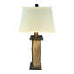 Modern Rustic Farmhouse Live Edge Wood Table Lamp - Textured Weathered Grey Poly Core with Maple Live Edge Wood Panels