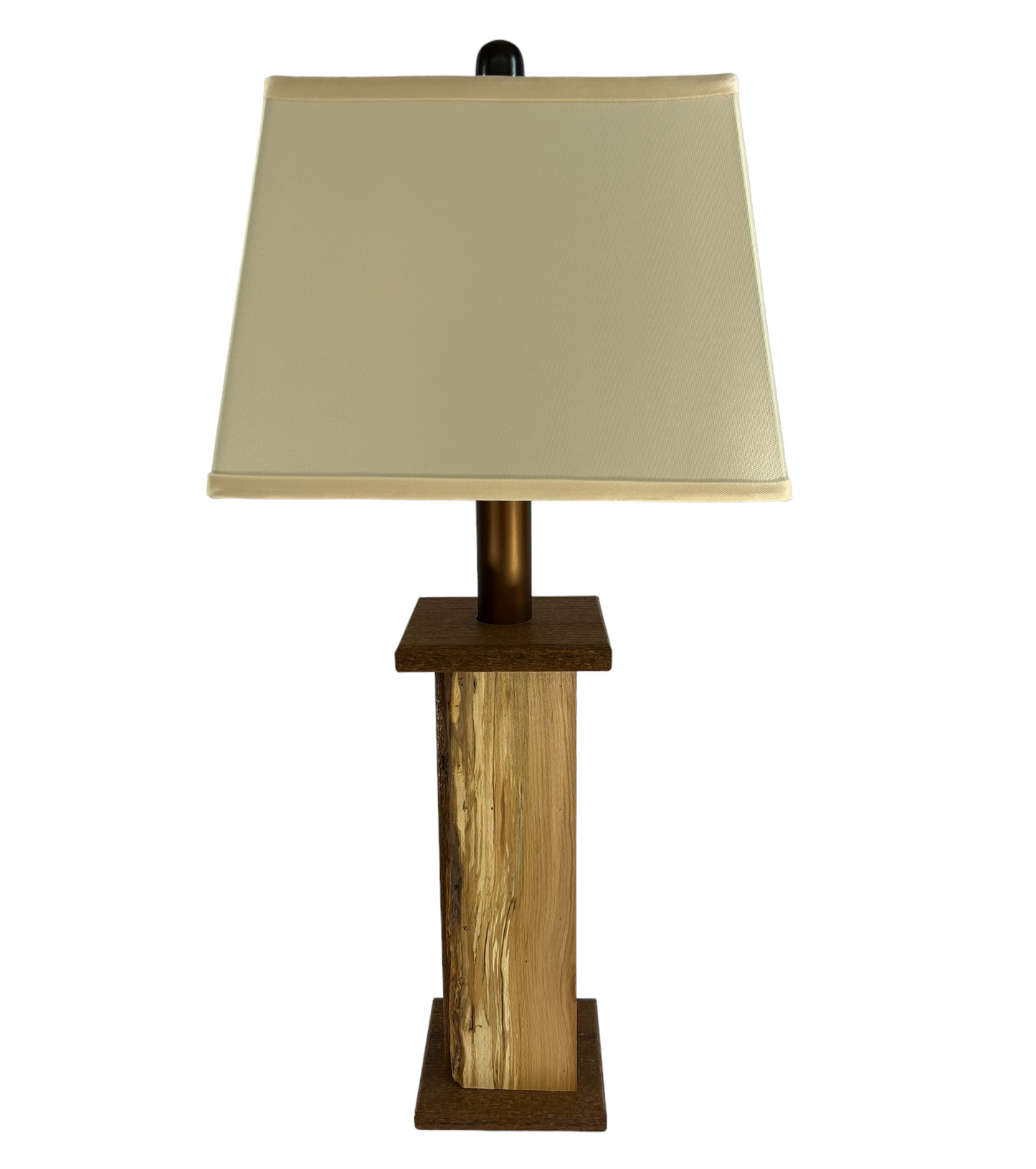 Rustic Farmhouse Battery Powered Live Edge Wood Table Lamp - Textured Hickory Poly Lumber Core with Beech Live Edge Panels