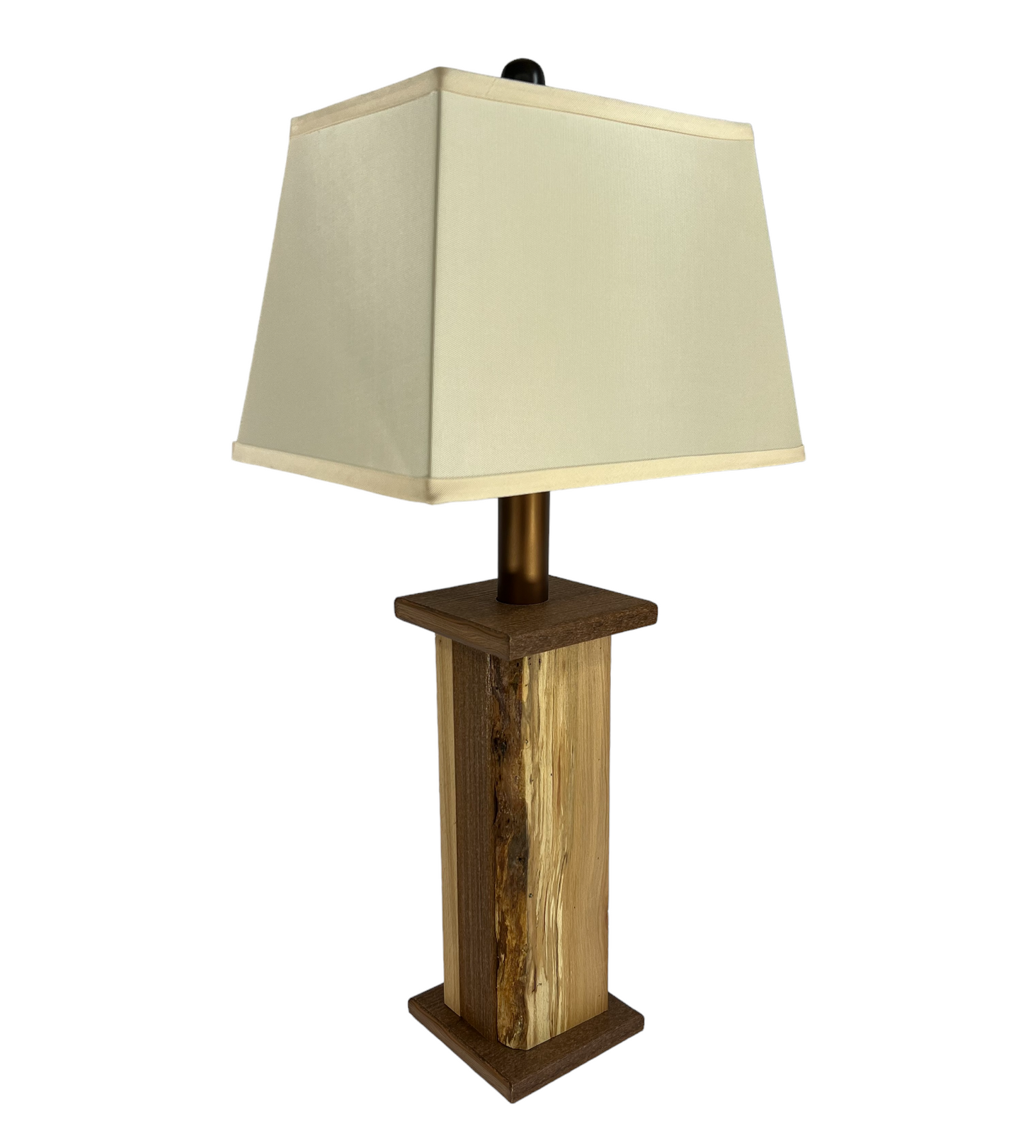 Rustic Farmhouse Battery Powered Live Edge Wood Table Lamp - Textured Hickory Poly Lumber Core with Beech Live Edge Panels