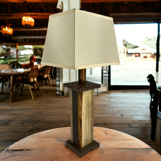 Rustic Farmhouse Battery Powered Live Edge Wood Table Lamp - Walnut Poly Lumber Core with Maple Live Edge Panels