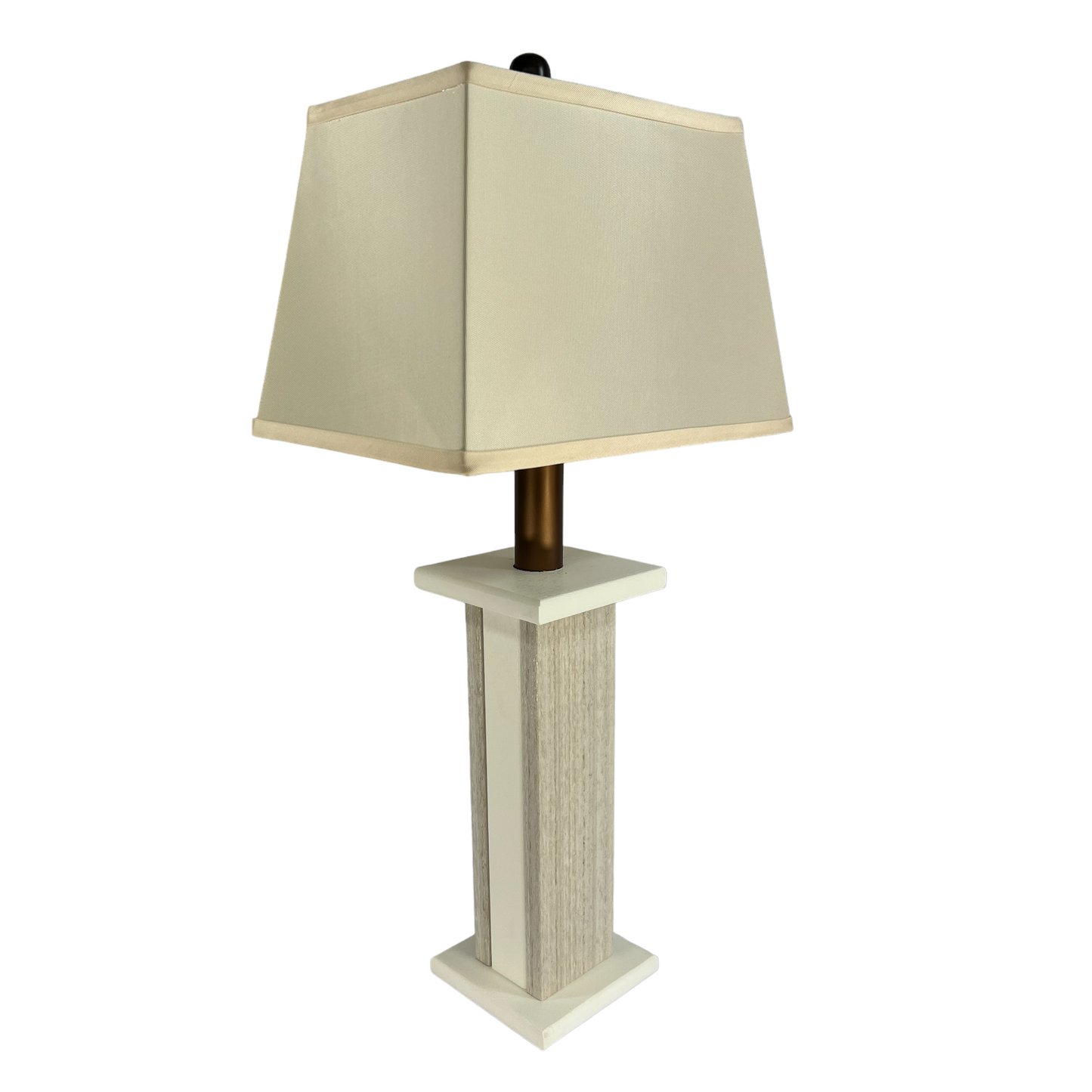 2-Pack Coastal Weatherproof Battery Powered Textured Woodgrain Poly Lumber Table Lamp - Ivory Birch