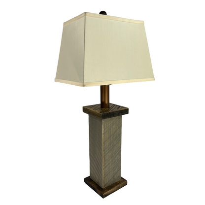 Rustic Farmhouse Battery Powered Rough Sawn Timber Frame Table Lamp - Weathered Grey