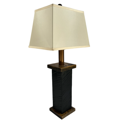 Rustic Farmhouse Battery Powered Rough Sawn Timber Frame Table Lamp - Midnight